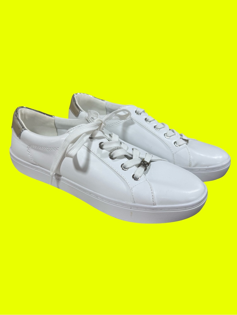 Liz Claiborne White Sneakers with Silver Heel Accent